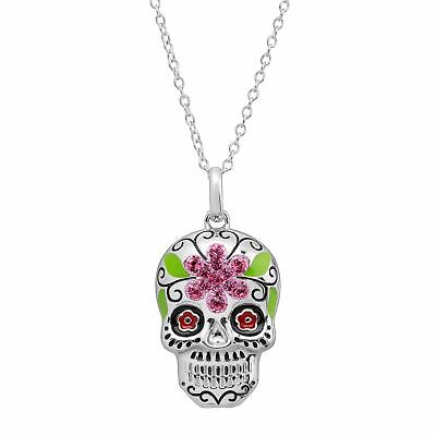 Crystaluxe Flower Sugar Skull Pendant With Crystals In Sterling Silver
