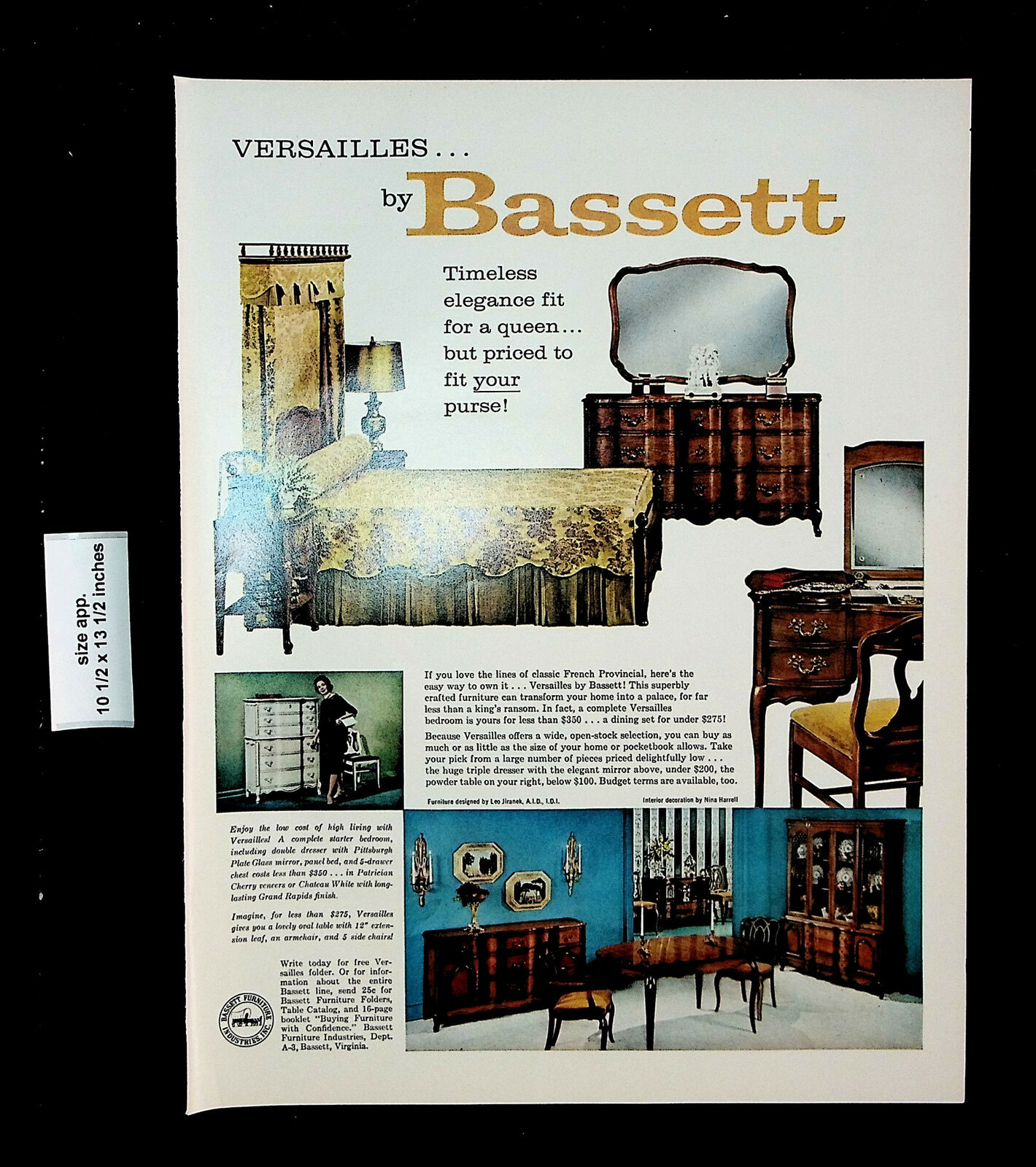 1962 Versailles By Bassett Furniture French Provincial Vintage Print Ad 27109