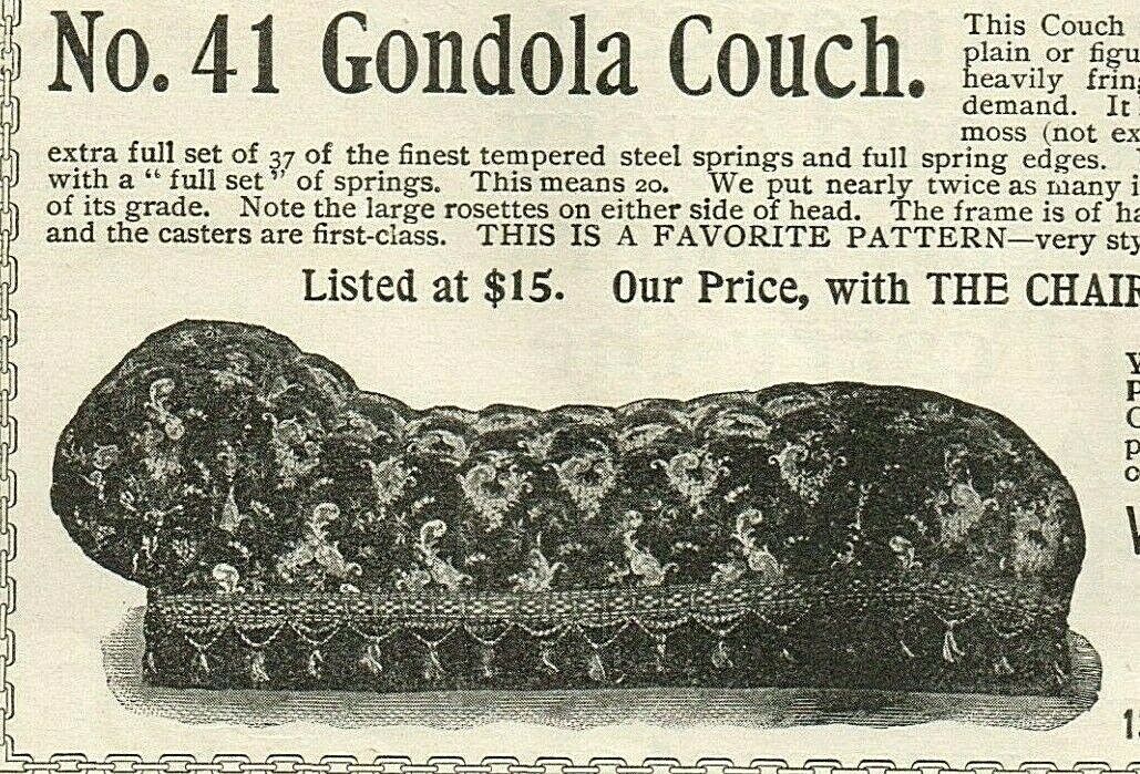 C1890 Sewing Chair Victorian Settee Couch Tapestry Wrigley Co Chicago Il Ad 3994