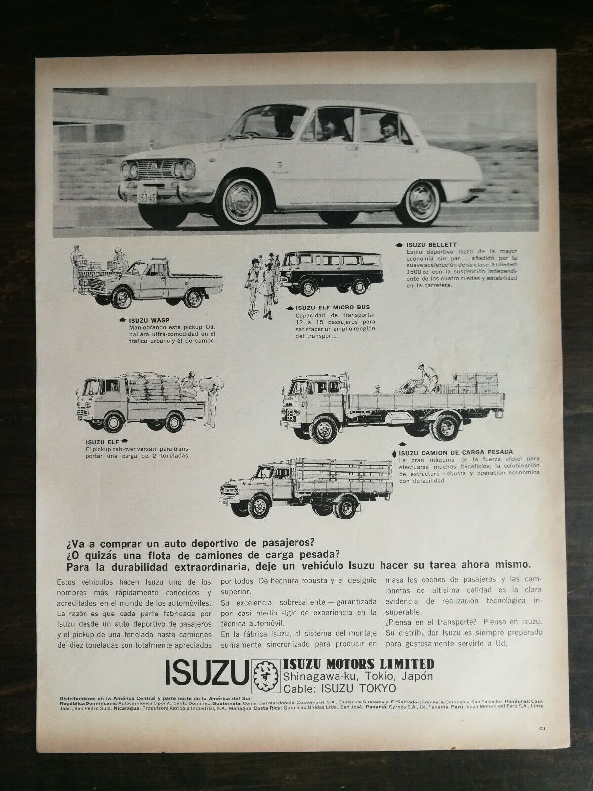 Vintage 1965 Isuzu Bellett Wasp Elf Micro Bus Spanish Full Page Original Ad 721
