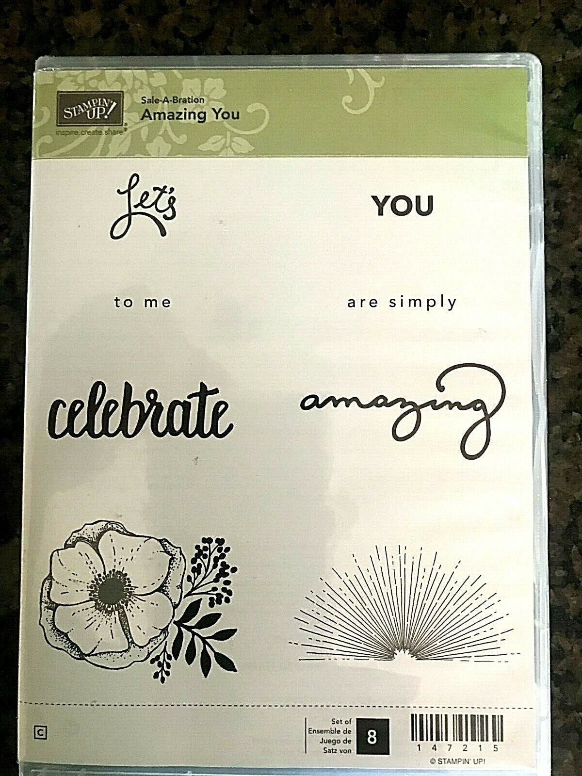 Stampin Up! 8 Piece "amazing You" Stamps - Retired - Brand New