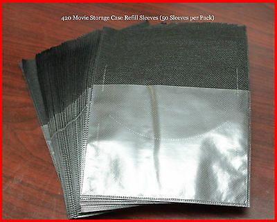 New 50 Pk Refill Sleeves For Dvd Blu-ray Movie Storage Case Replacement Black