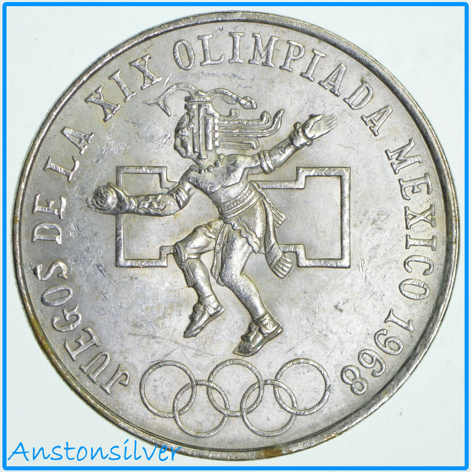 1968 Mexico Olympics 25 Pesos .5209 Silver Coin