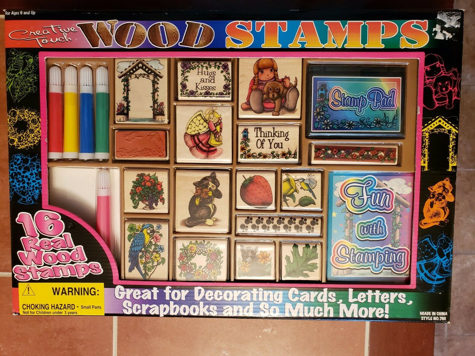 16 Real Wood Stamps New Creative Touch1999 Angel Cats Birds Paw Prints Doll Dog