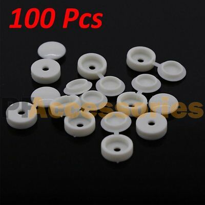100 Pcs Hinged Plastic Screw Covers White (fold Snap Caps)