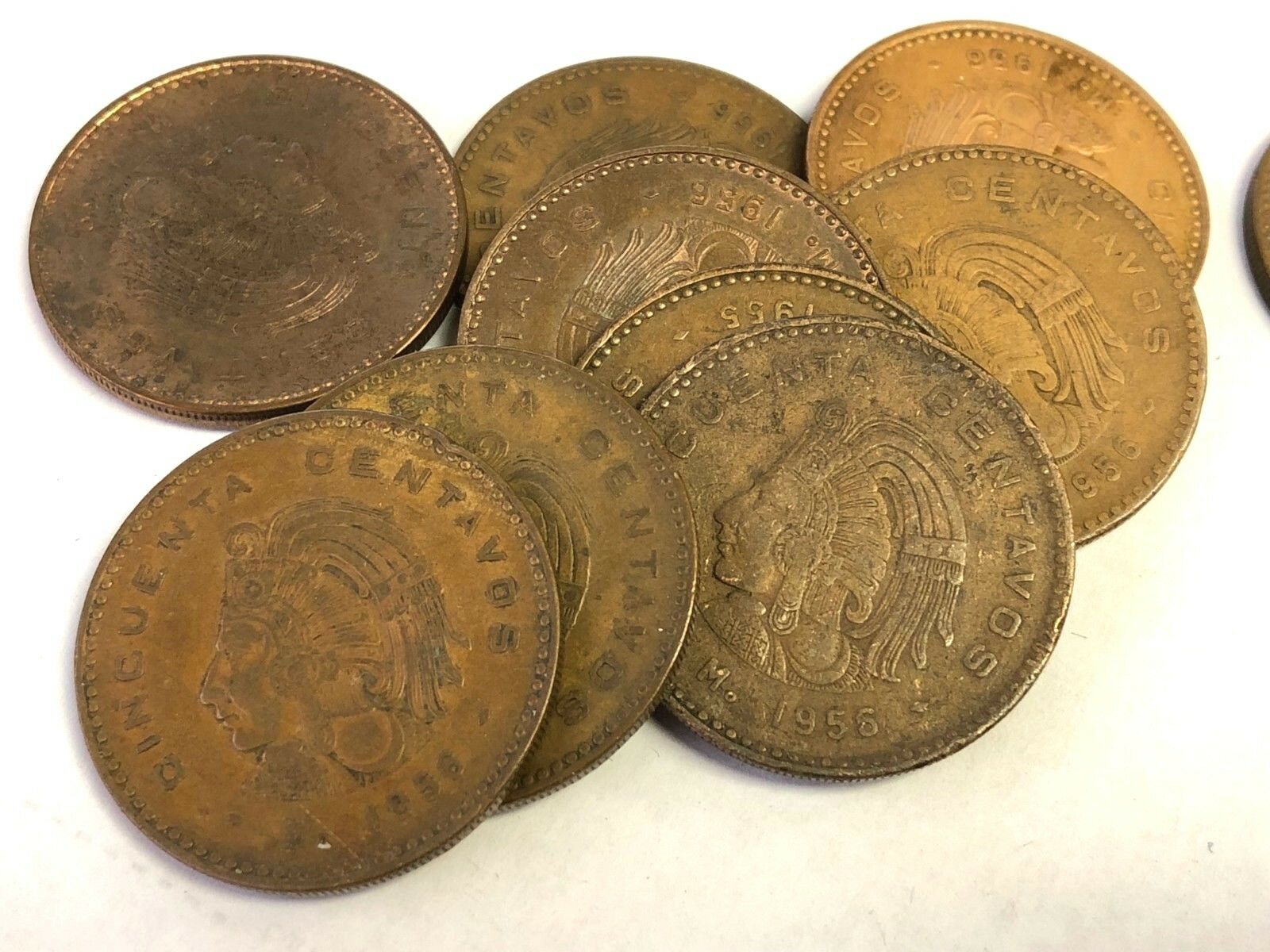 1950s Mexico 50 Centavos, Aztec King Cuauhtemoc, 33mm Vintage Mexican Coins