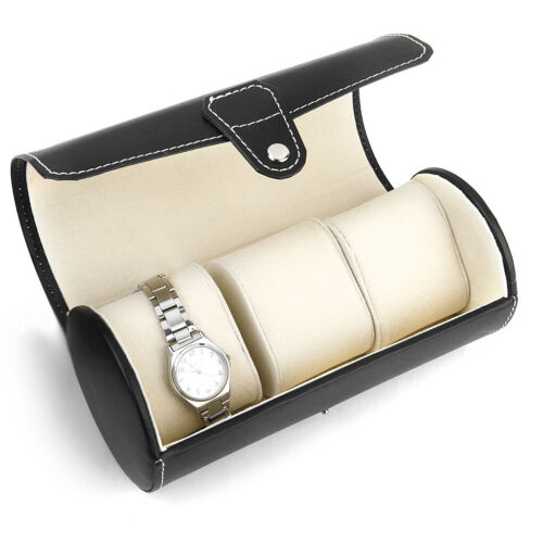 3 Watch Pu Leather Travel Roll Case Jewelry Storage Box Holder Organizer