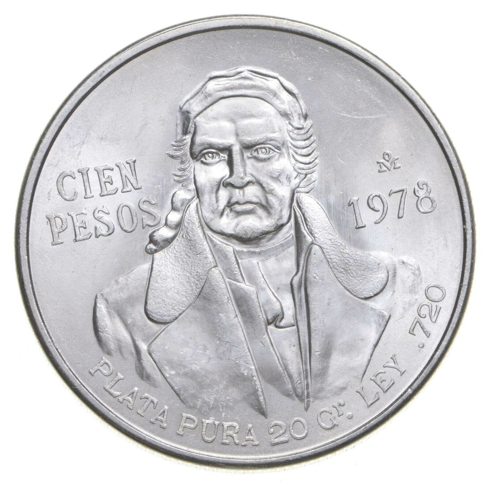 Mexico 1978 100 Pesos Solid Silver Coin Morelos Low Mintage Uncirculated
