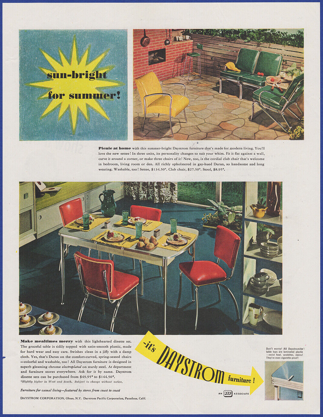 Vintage 1949 Daystrom Dinette Set Patio Furniture Ephemera 1940's Print Ad