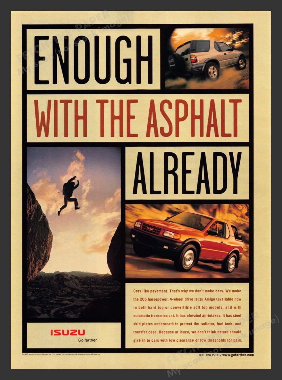 Isuzu Amigo "enough With The Asphalt Already" 1990s Print Advertisement Ad 1999