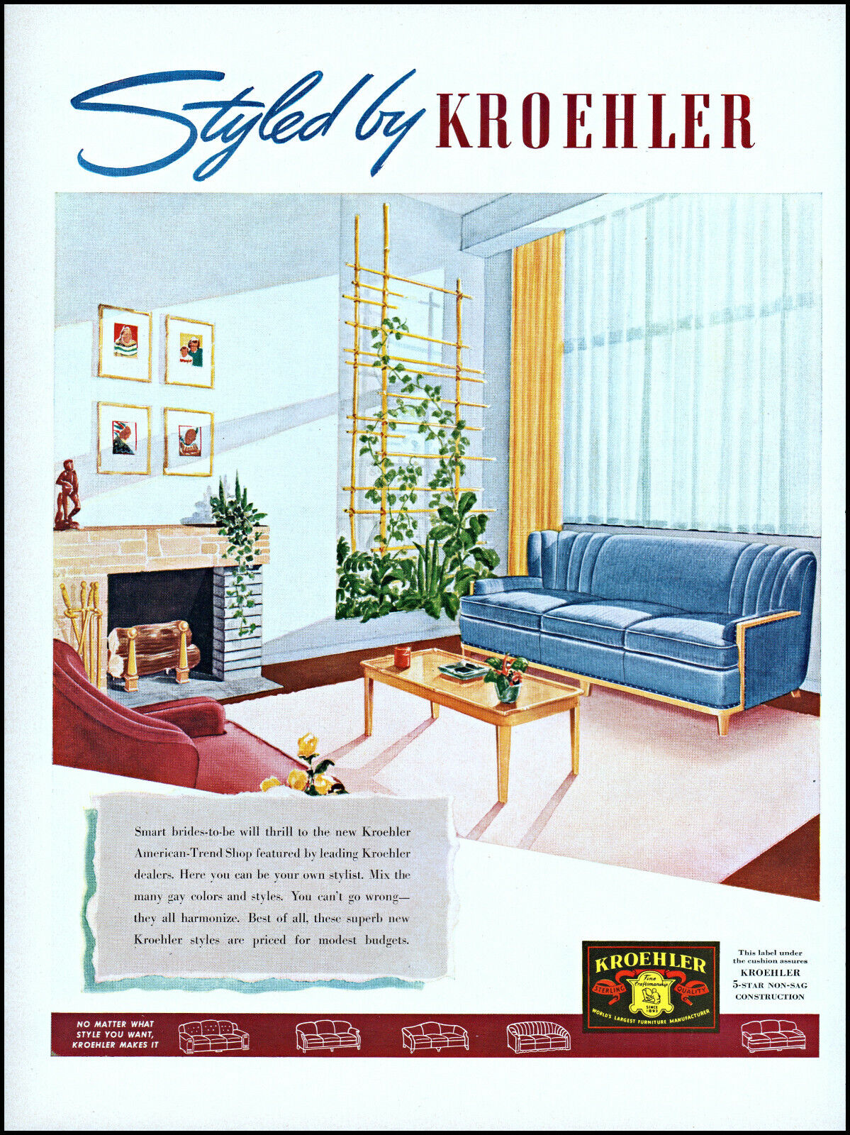 1941 Kroehler Home Furniture American Trend Shop Vintage Art Print Ad L71
