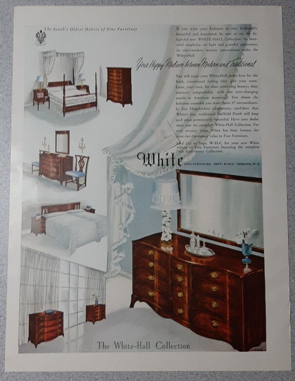 1951 White Fine Furniture Vintage Print Ad Bedroom Dresser Traditional Mebane Nc