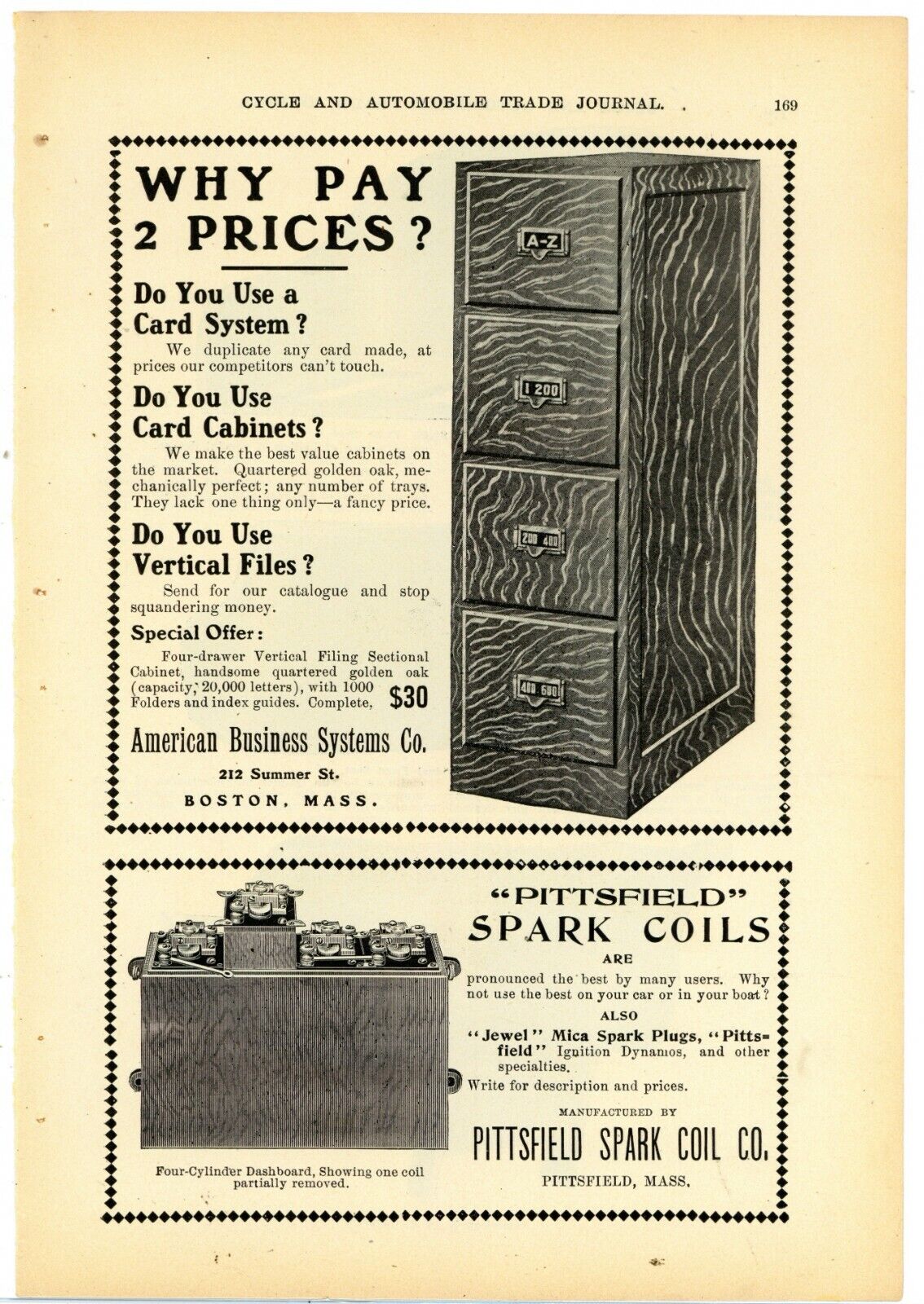 1904 American Business Systems Co. Ad: Golden Oak File Cabinets - Boston, Ma