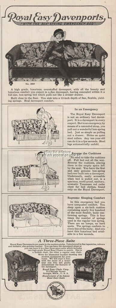 1922 Royal Easy Chair Sturgis Mi Three Piece Suite Davenport Sofa Furniture Ad