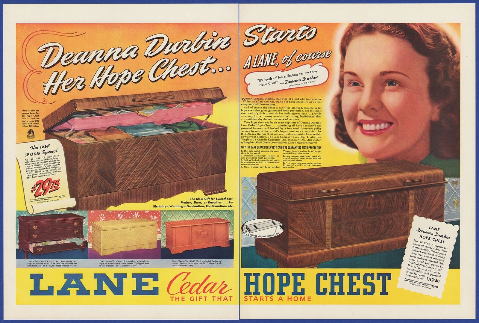 Vintage 1940 Lane Cedar Hope Chest Print Ad 40's Ephemera