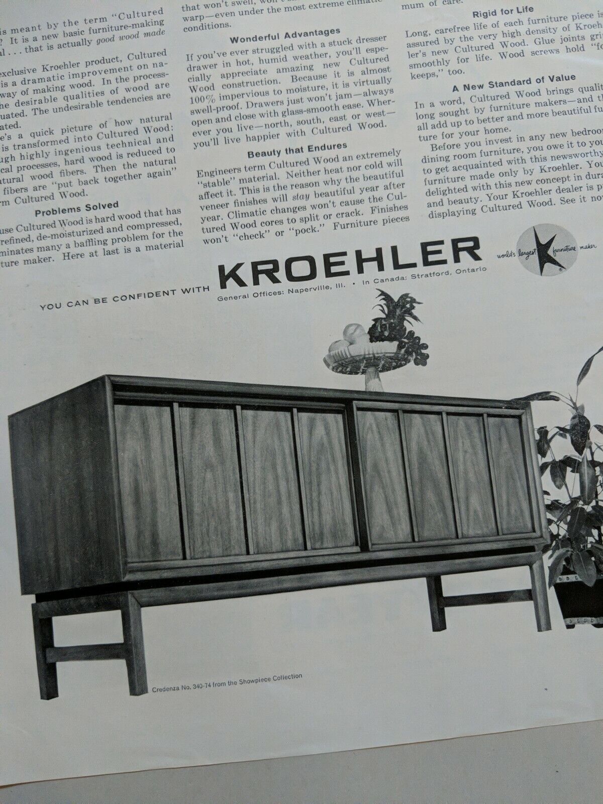Vintage Original Kroehler Cultured Wood Furniture Magazine Ad