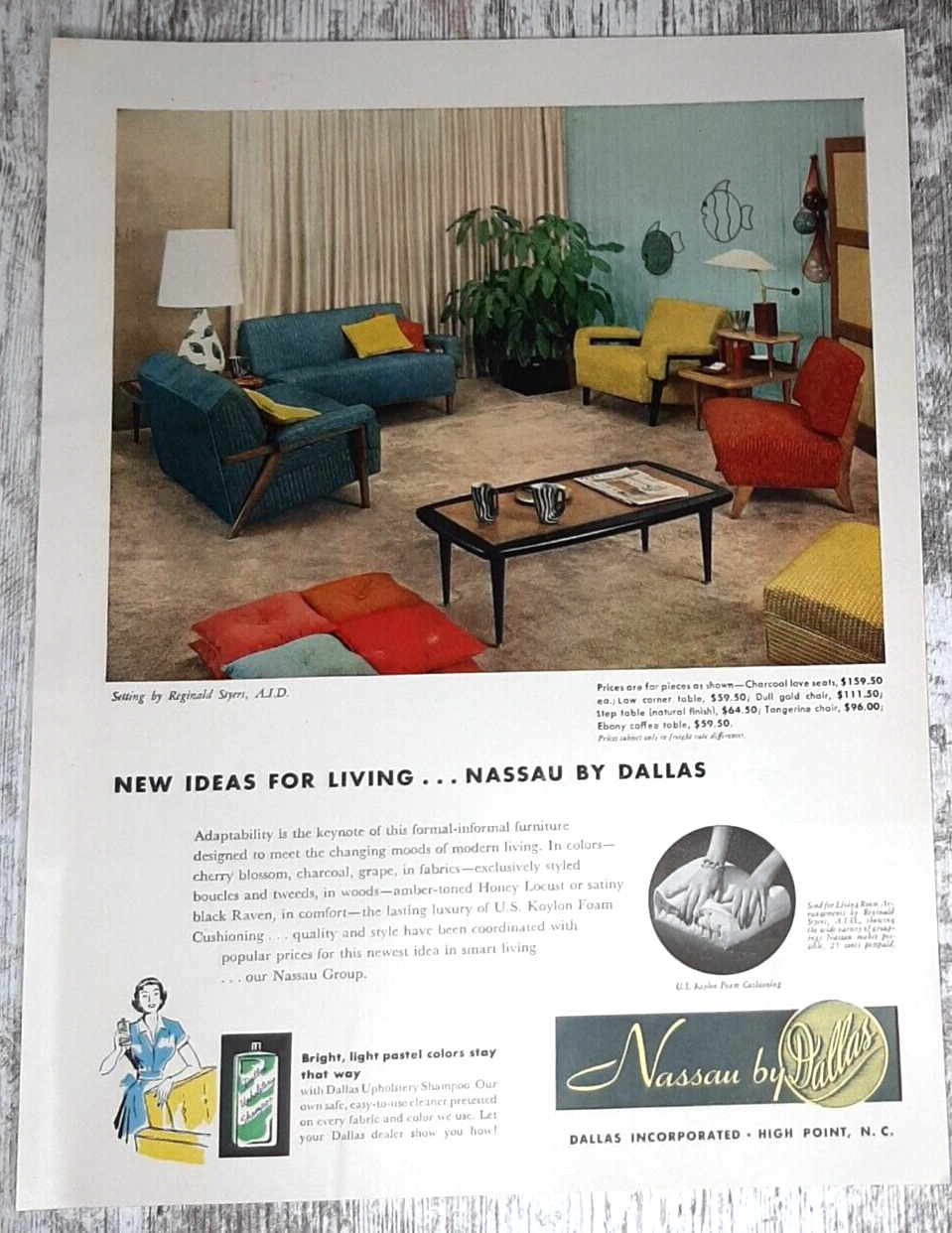 1953 Dallas Furniture Vintage Print Ad Mcm Living Room Sofa Table High Point Nc