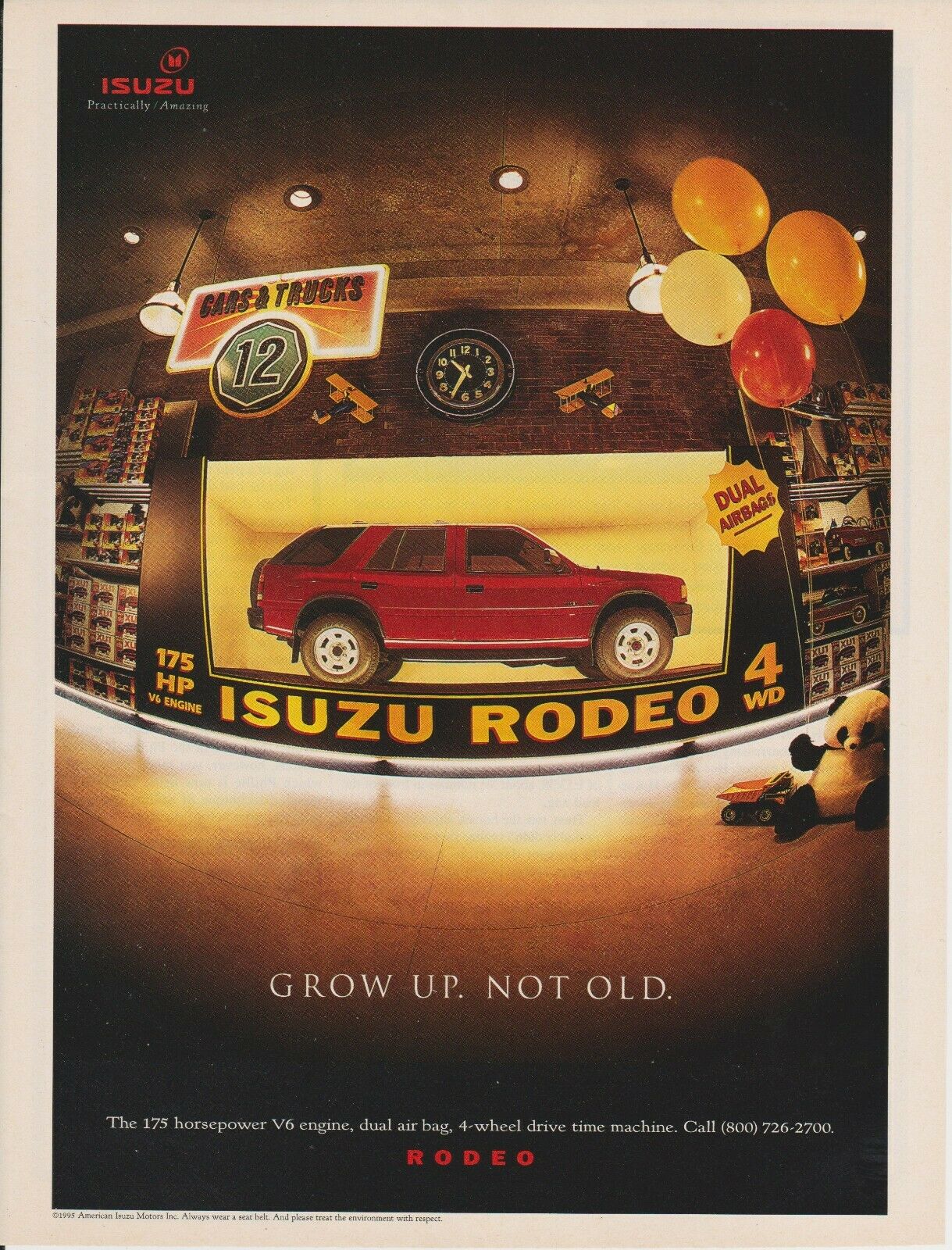 1995 Print Ad For Isuzu Rodeo-"grow Up. Not Old"-175 Hp, V6, 4 Wd-"time Machine"