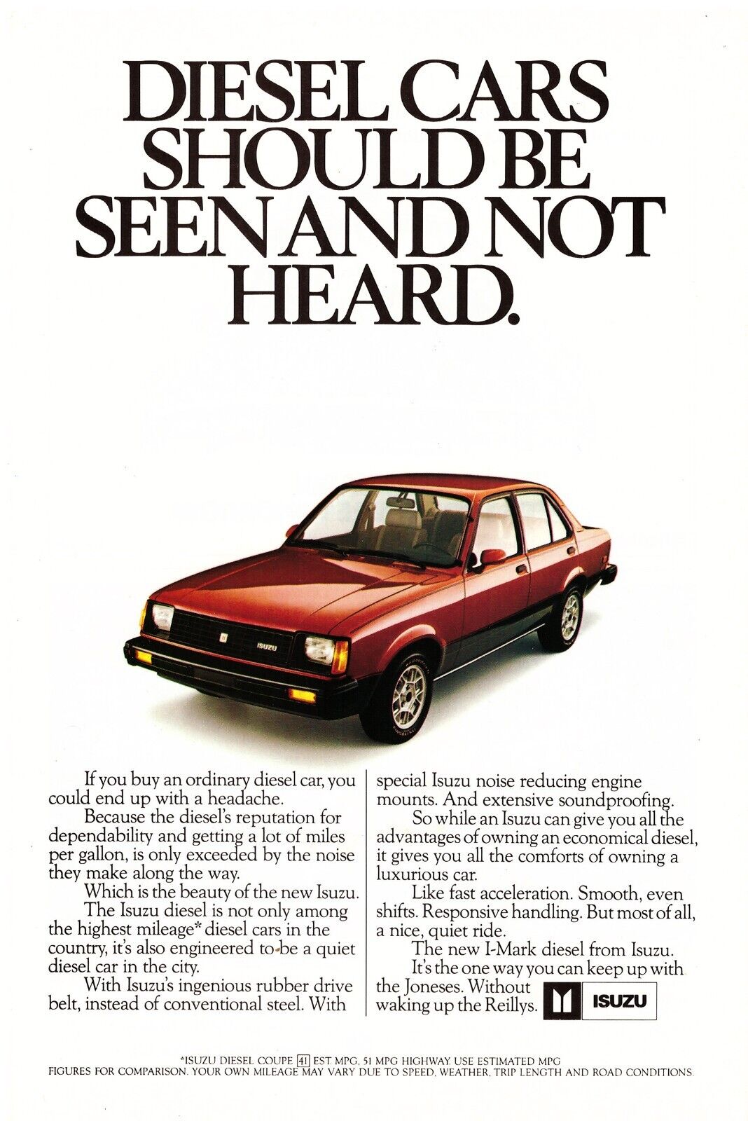 1982  Isuzu I-mark Diesel Car Auto Magazine Vintage Print Advertisement