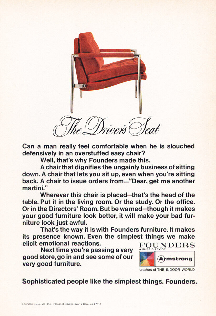 1969 Founders: The Drivers Seat Vintage Print Ad