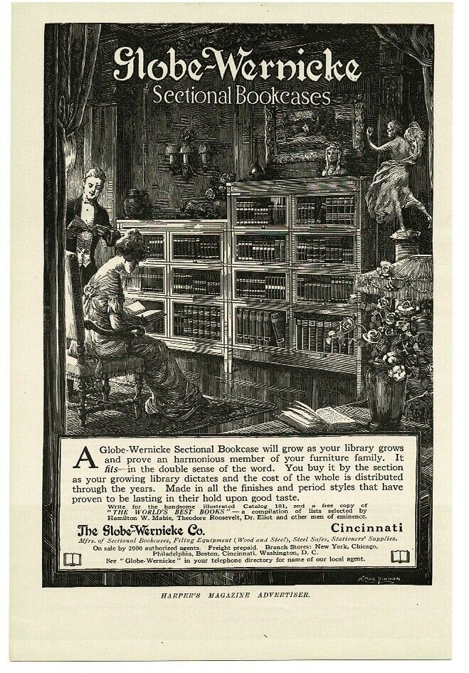 1915 Globe Wernicke Sectional Bookcase Home Library Art Antique Print Ad
