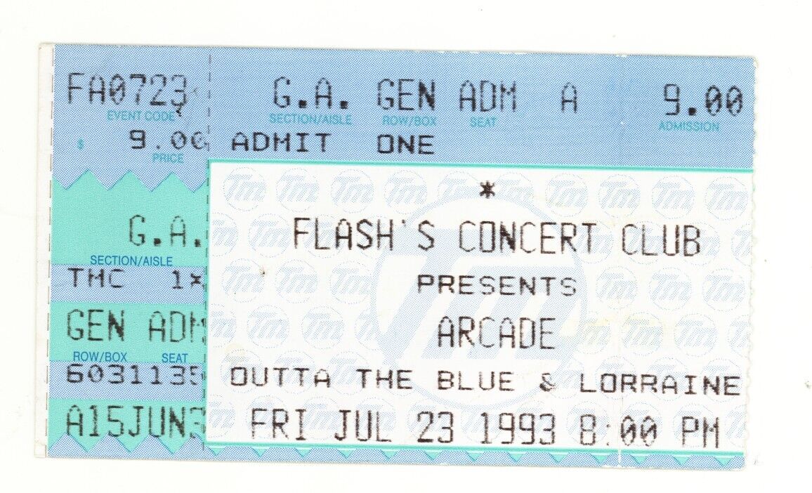 Arcade 7/23/93 Cleveland Oh Flash Gordon's Nightclub Rare Ticket Stub