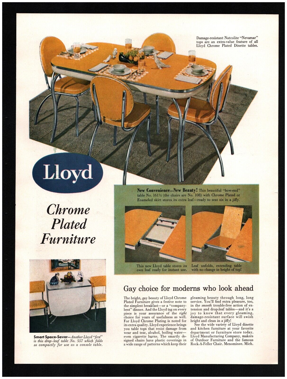 1951 Lloyd Chrome Dinette Furniture Original Print Ad Mcm Mid Century Modern