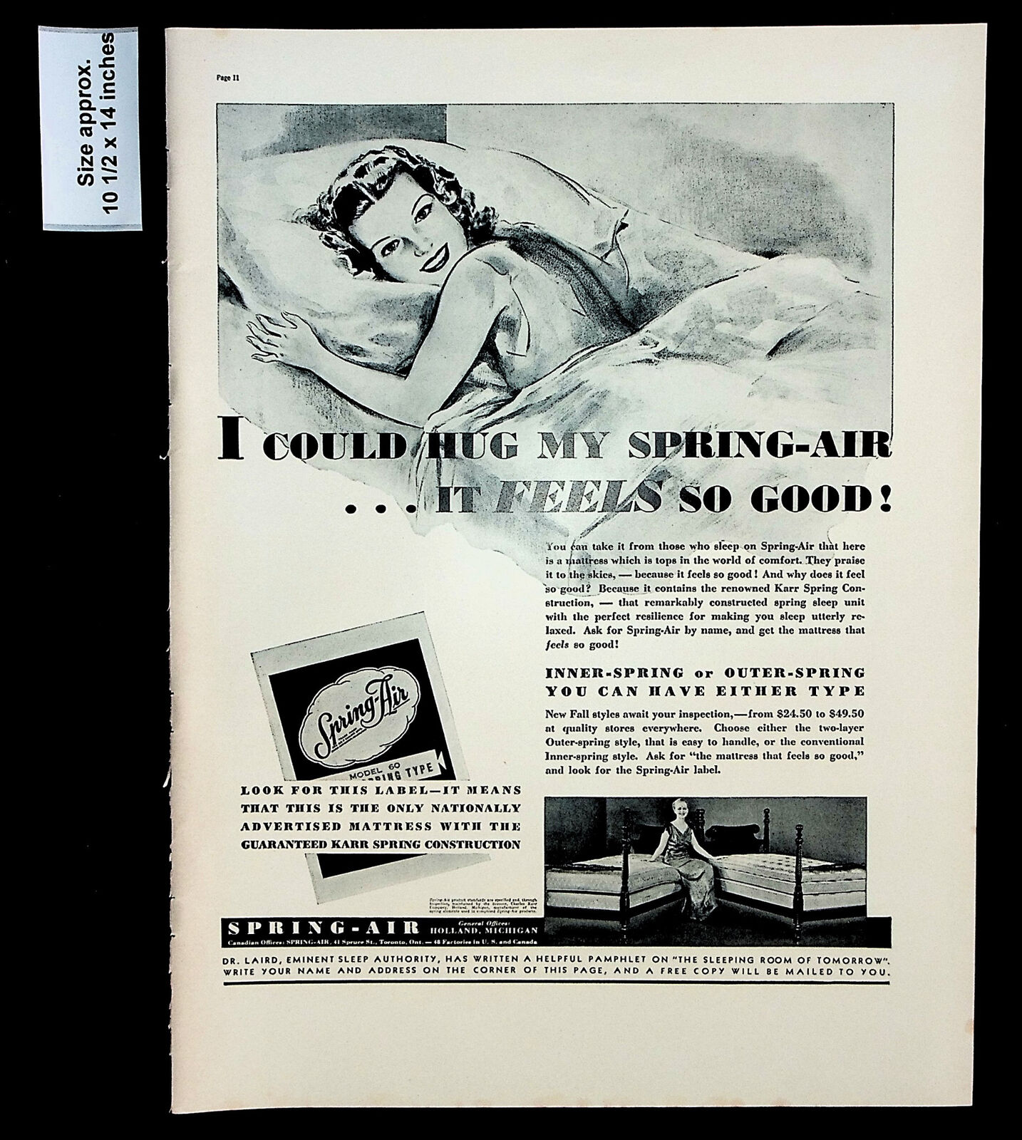 1937 Spring-air Inner Spring Mattress Woman Bed Smile Vintage Print Ad 31600