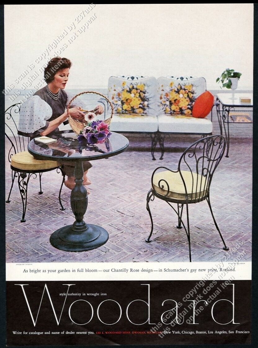 1959 Woodard Chantilly Rose Wrought Iron Furniture Photo Vintage Print Ad