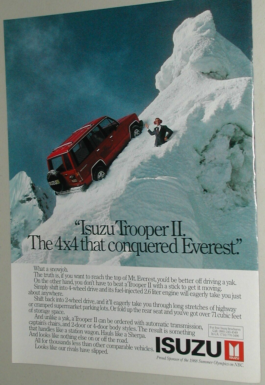 1988 Isuzu Advertisement, Isuzu Trooper Ii, Suv On Mt Everest