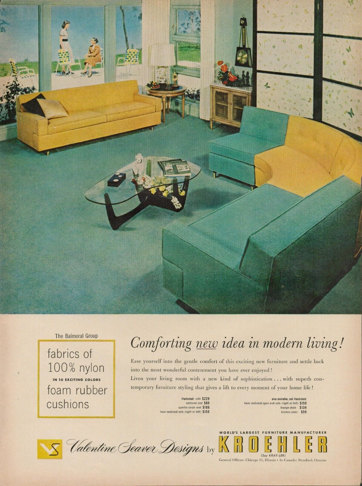 1954 Kroehler Furniture Vintage Old Print Ad Foam Rubber Cushions Chicago