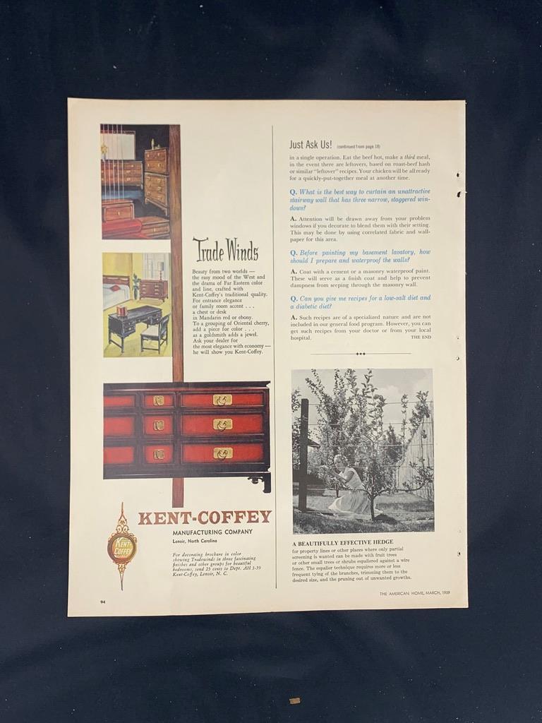Magazine Ad* - 1959 - Kent-coffey Furniture - "tradewinds" - Mid Century Modern