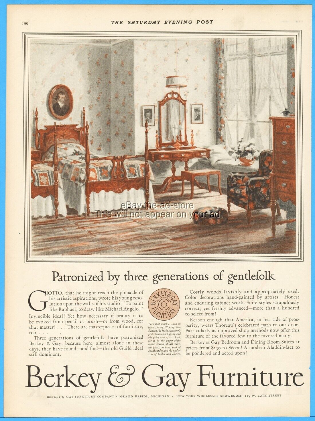 1926 Joseph Chenoweth Art Berkey Gay Furniture Grand Rapids Mi 1920's Bedroom Ad
