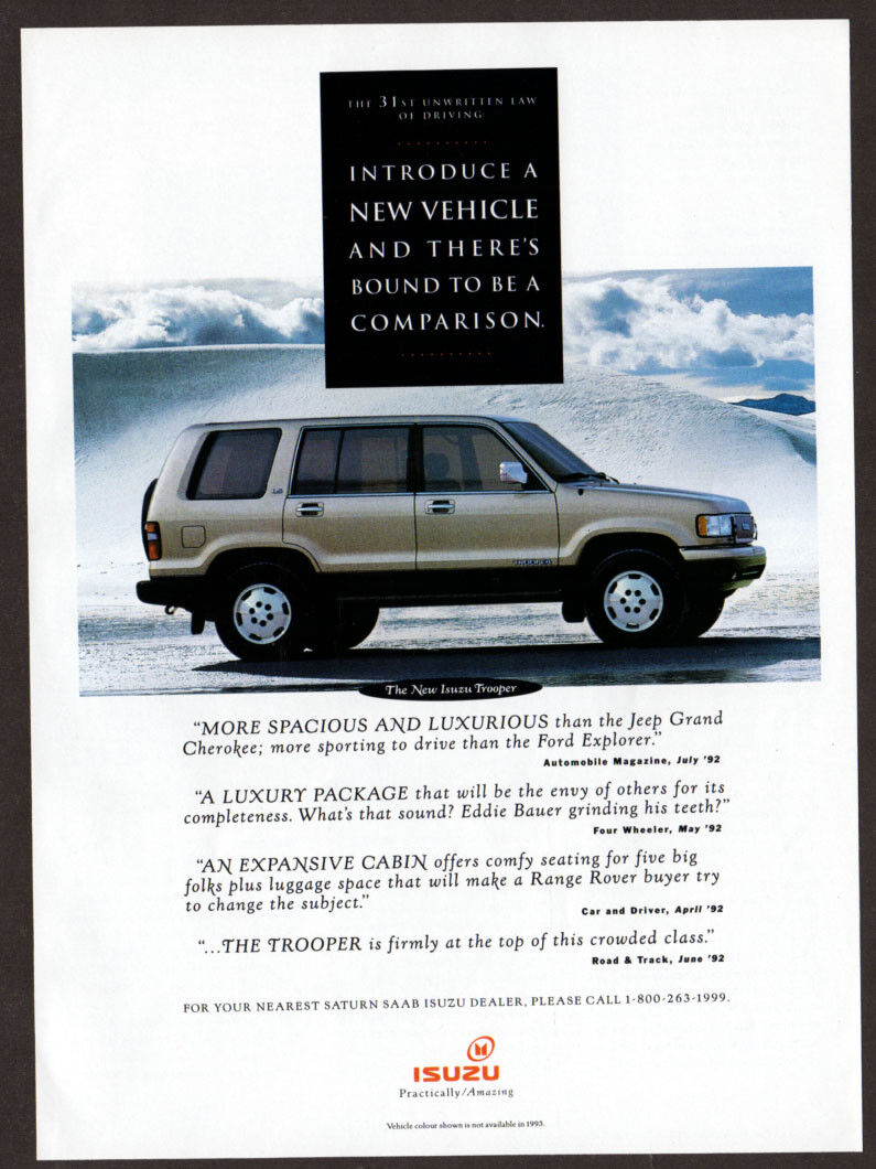 1993 Isuzu Trooper Vintage Original Print Ad - Gray Car Photo Mountain Canada