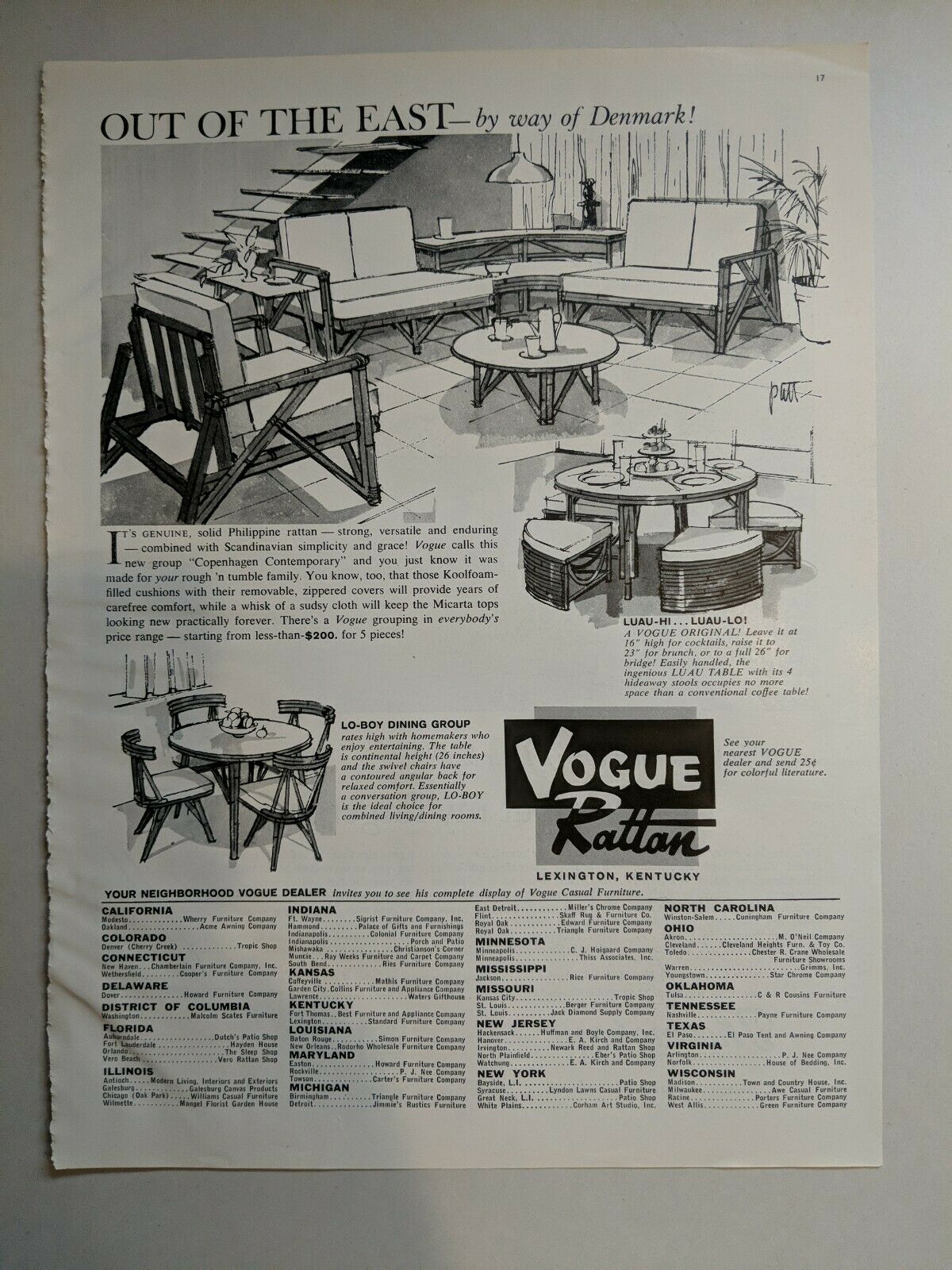 Vintage Original Vogue Rattan Scandinavian Style Furniture Magazine Ad 1960