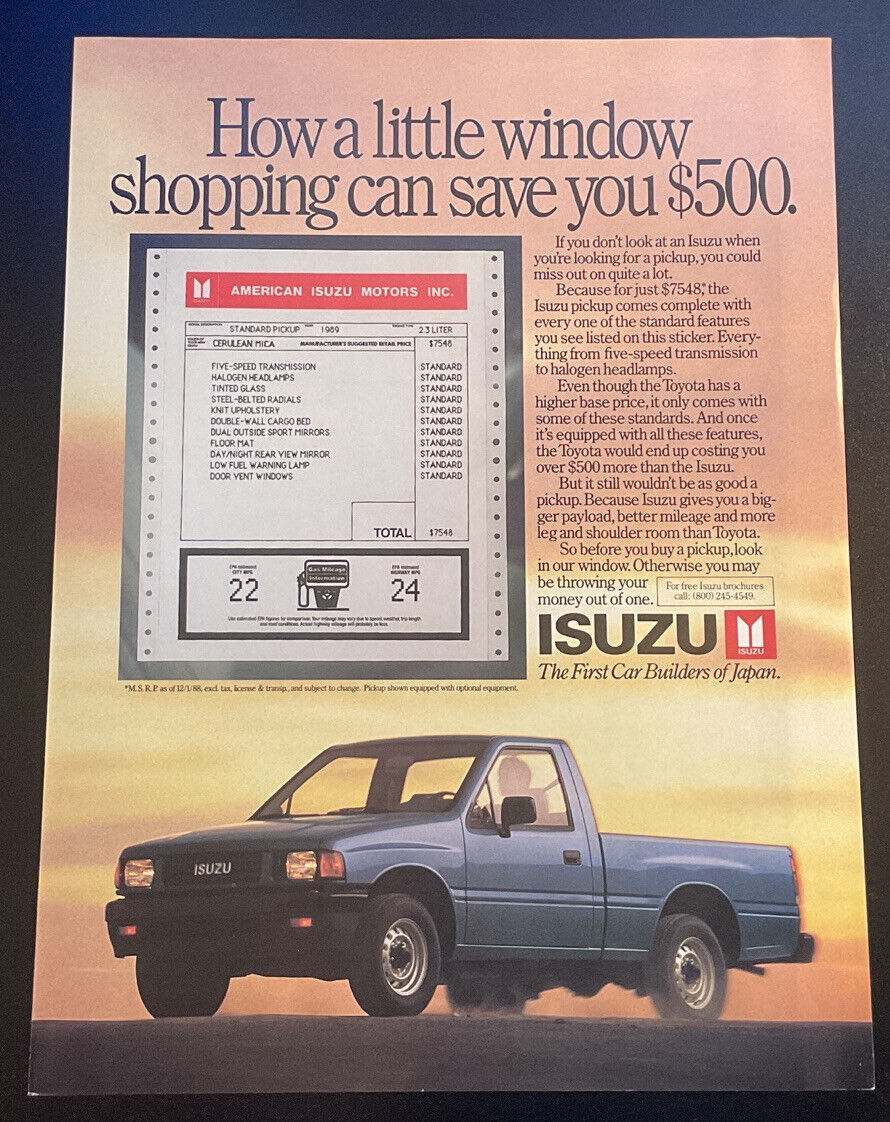 Original 1989 “isuzu” Print Ad - Standard Pickup - 2.3 Liter