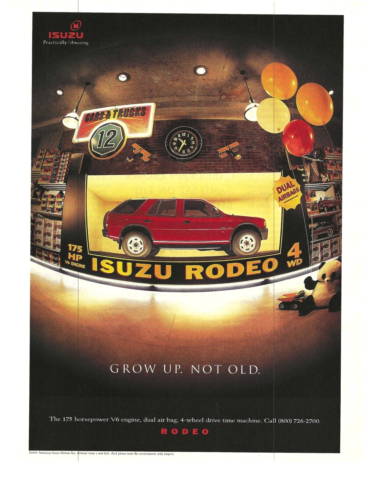 1995 Isuzu Rodeo Vintage Magazine Print Ad Grow Up Not Old Red Suv In Toy Store