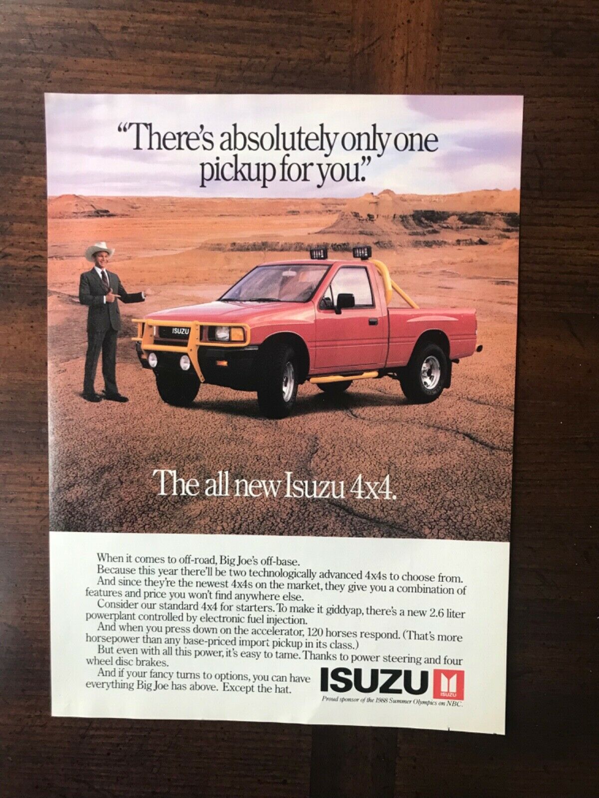 1988 Vintage Original Print Ad Isuzu 4x4 Pickup Truck Sponsor 88 Summer Olympics